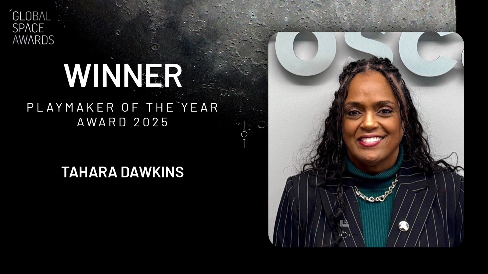 Tahara Dawkins, winner of the Playmaker of the Year Award at the 2025 Global Space Awards